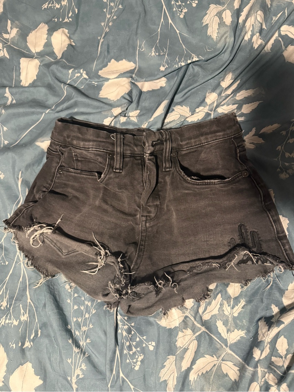 Blank NYC Distressed Charcoal Black Denim Shorts